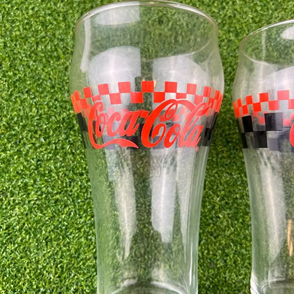 Vintage Coca-Cola Checked Bell Shaped Soda Glasses Lot
